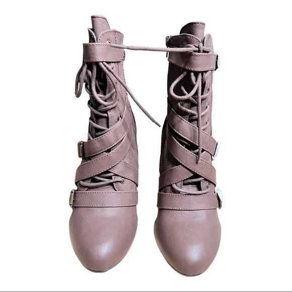 Womens New Dolce by mojo moxy 4" Heel Side Zip and Lace Up Faux Leather Boots - Picture 5 of 8
